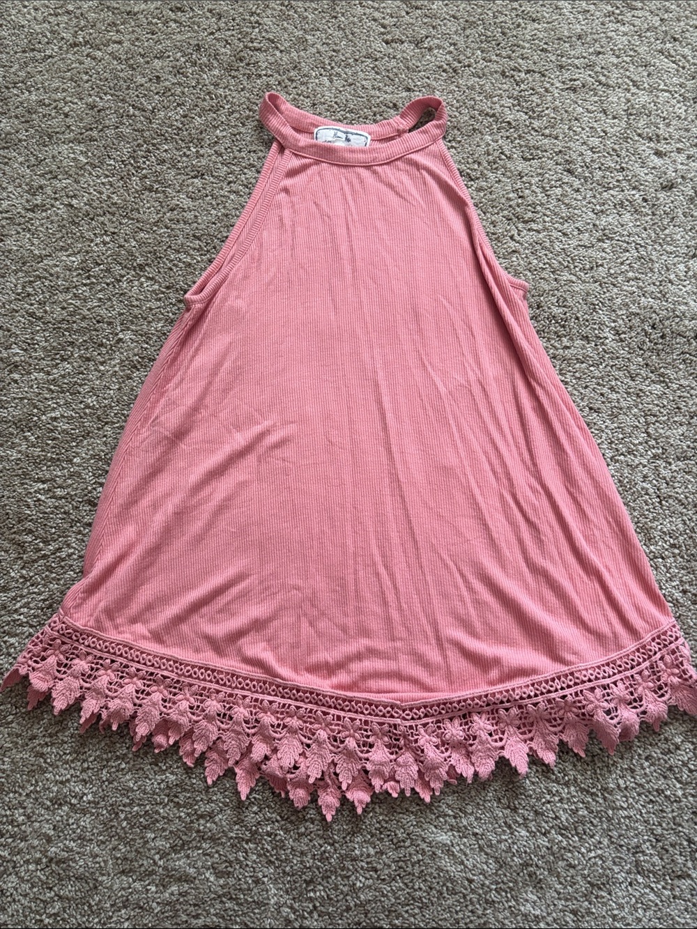 Hippie Rose Coral Ribbed Halter Top with Crochet Trim